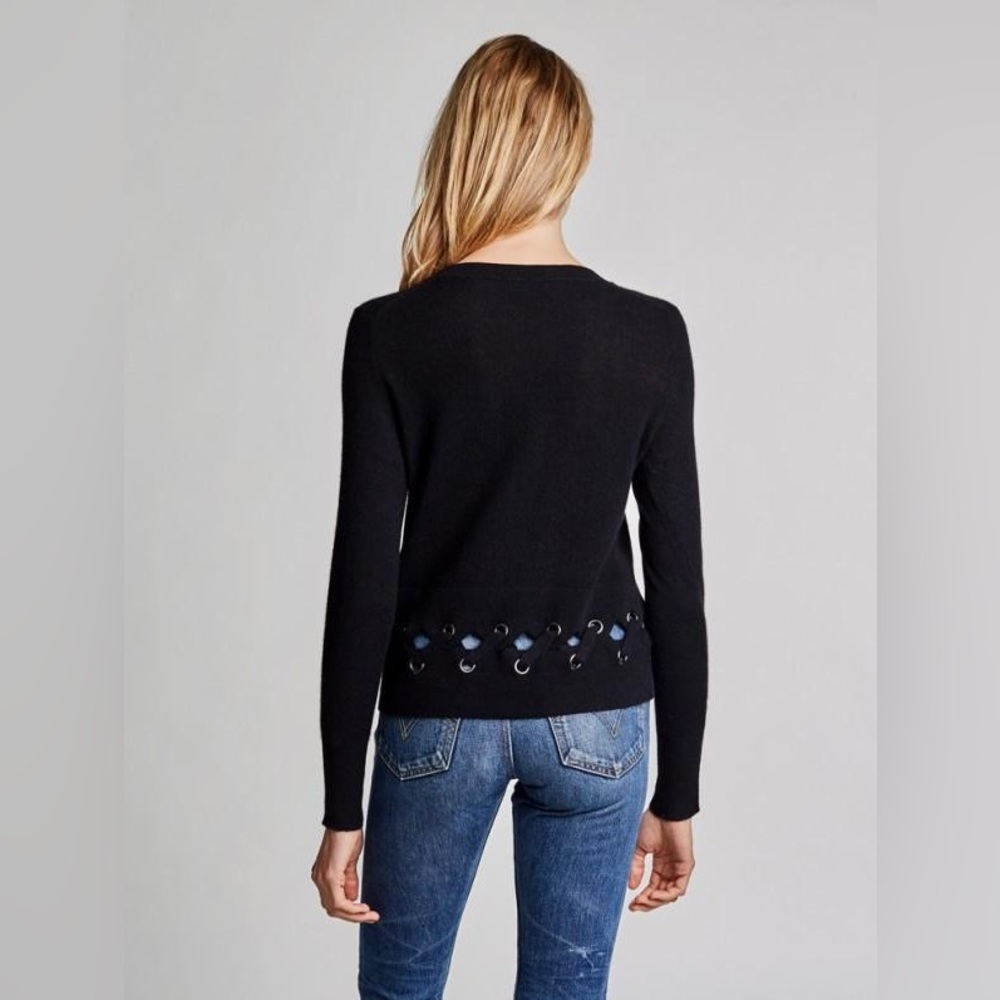White + Warren Laced Scallop Hem Crewneck Black Sweater Size Medium - Picture 2 of 5